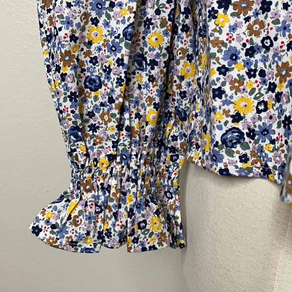 ENGLISH FACTORY Blue Floral Print Ruffle Top - Picture 3 of 10